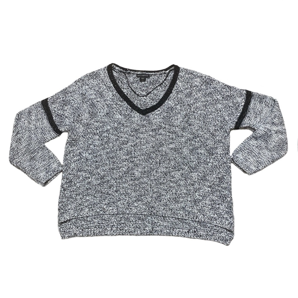 Metaphor Oversized Sweater Women’s L V Neck Black Marbled Long Sleeve Casual Top